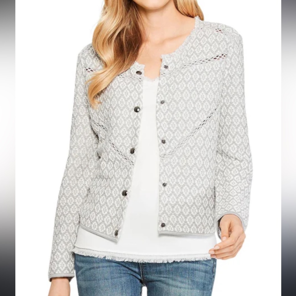 Nic+Zoe Prismatic Womens Linen Blend Marled Jacket cutout detail size L NEW